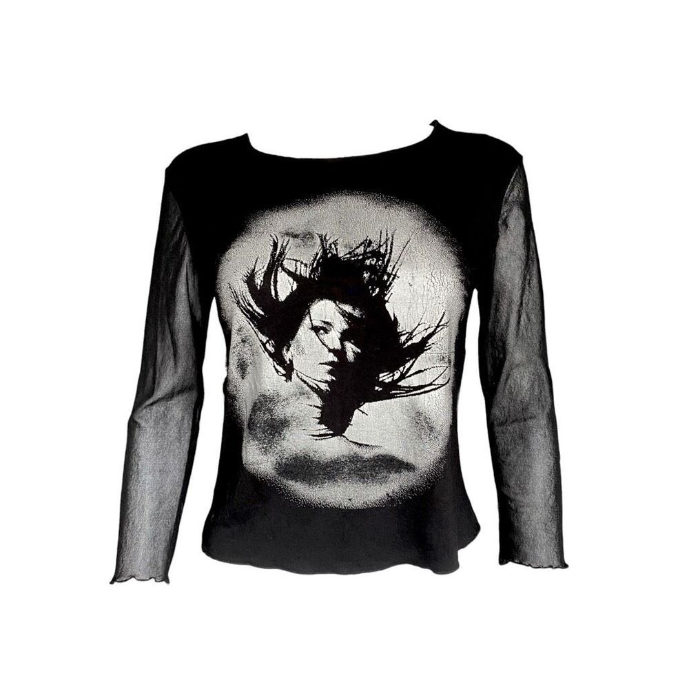 euro vintage goth graphic mesh top